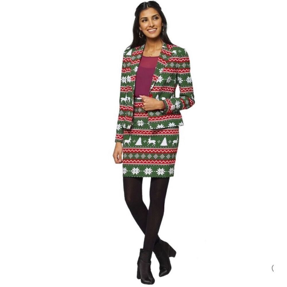 Suit Meister Christmas Suit Set Skirt & Blazer Ugly Sweater print